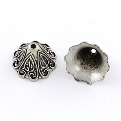 Antique Silver Tibetan Style Zinc Alloy Apetalous Bead Caps, Lead Free & Cadmium Free, Antique Silver, 10x15mm, Hole: 1.5mm, about 384pcs/500g