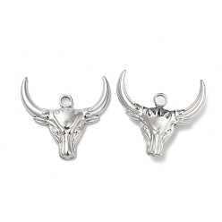 Stainless Steel Color 304 Stainless Steel Pendants, Cattle Head Charm, Stainless Steel Color, 24x25x3mm, Hole: 3mm
