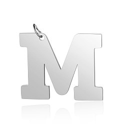 Letter M 201 Stainless Steel Pendants, Letter, Stainless Steel Color, Letter.M, 29.5x36x1.5mm, Hole: 4.5mm