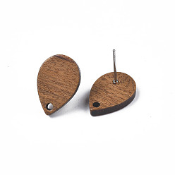 Coconut Marrón Fornituras de aretes de madera de nogal, con 304 perno de acero inoxidable, lágrima, coco marrón, 17x11.5 mm, agujero: 1.6 mm, pin: 0.7 mm