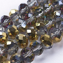 Oro Perlas de rondelle facetado de vidrio electrochapa hebras, medio chapado, oro, 3x2 mm, agujero: 1 mm, sobre 165~169 unidades / cadena, 15~16 pulgada (38~40 cm)