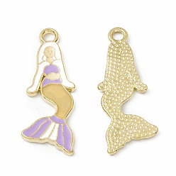 Lilac Alloy Enamel Pendants, Mermaid Charm, Golden, Lilac, 31x12x1.3mm, Hole: 2.3mm