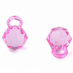 Hot Pink Transparent Acrylic Pendants, Faceted, Round, Hot Pink, 18x11x11mm, Hole: 4mm
