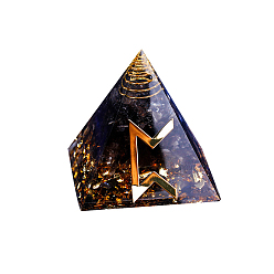 Others Orgonite Pyramid Resin Display Decorations, with Brass Findings, Gold Foil and Natural Gemstone Chips Inside, for Home Office Desk, 50mm