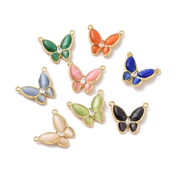 Mixed Color Cat Eye Pendants, Butterfly Charm, with Brass Clear Cubic Zirconia, Cadmium Free & Lead Free, Real 18K Gold Plated, Mixed Color, 17x20.5x4mm, Hole: 1.2mm