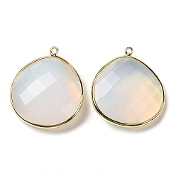Opalite Synthetic Opalite Pendants, with Golden Brass Edge, Faceted, Dyed, Teardrop, 28x25x6mm, Hole: 1.6mm