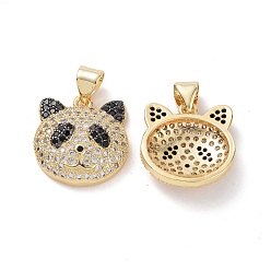 Real 18K Gold Plated Brass Cubic Zirconia Pendants, Panda Head Charm, Real 18K Gold Plated, 16x15x4.5mm, Hole: 3.5x5mm
