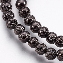 Gunmetal Plated Electroplate Natural Lava Rock Beads Strands, Long-Lasting Plated, Round, Bumpy, Gunmetal Plated, 4.5~5mm, Hole: 0.8mm, about 89pcs/strand, 15.16 inch(38.5cm)