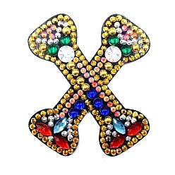 Letter X Kits de pintura de diamantes con llavero de letra inicial colorido diy, incluyendo tablero acrílico, cadena de cuentas, cierres, diamantes de imitación de resina, pluma, bandeja y arcilla de cola, letter.x, 60x50 mm