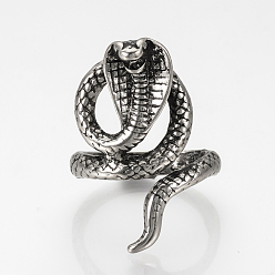 Plata Antigua Anillos de dedo de la aleación, anillos de banda ancha, serpiente, plata antigua, tamaño de 9, 19 mm