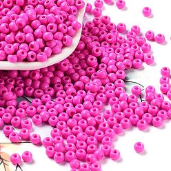 Rosa Oscura Hornear bolas de semillas de vidrio de pintura, rondo, de color rosa oscuro, 4x3 mm, agujero: 1.2 mm, sobre 7650 unidades / libra