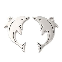 Stainless Steel Color 304 Stainless Steel Pendants, Dolphin Charm, Stainless Steel Color, 21.5x14x1.5mm, Hole: 1.8mm