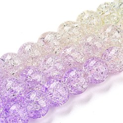 Orchid Spray Painted Crackle Glass Beads Strands, Gradient Color, Segmented Multi-color Beads, Round, Orchid, 6mm, Hole: 1mm, about 60pcs/strand, 14.96~15.04 inch(38~38.2cm)