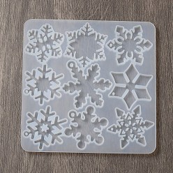 Снежинка DIY рождественские силиконовые подвесные формы, формы для литья смолы, снежинка, 115x112x4.5 мм, отверстие : 1.7~2.7 мм, внутренний диаметр: 34.5~47.5x30~36 мм