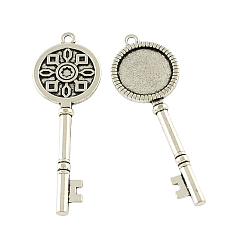 Antique Silver Tibetan Style Alloy Skeleton Key Big Pendant Cabochon Settings, Cadmium Free & Lead Free, Antique Silver, Tray: 20mm, 70x25x5.5mm, Hole: 3mm, about 56pcs/500g