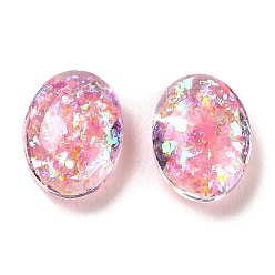 Flamingo Resin Imitation Opal Cabochons, Single Face Faceted, Oval, Flamingo, 8x6x3mm