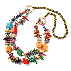 Rectangle Разноцветные ожерелья с нагрудником из натурального кокоса, украшенные бусинами, богемные украшения для женщин, прямоугольные, 38.98 дюйм (99 см)
