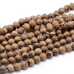 Picture Jasper Natural Picture Jasper Round Bead Strands, 4mm, Hole: 1mm, about 89pcs/strand, 15 inch