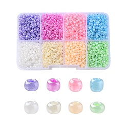 Mixed Color 3384Pcs 8 Colors 8/0 Glass Seed Beads, Ceylon, Round, Mixed Color, 3mm, Hole: 1mm, about 423Pcs/color