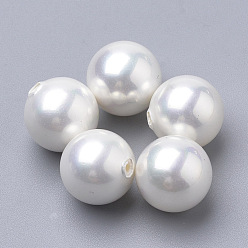 Creamy White Shell Pearl Beads, Half Drilled, Round, Creamy White, 8mm, Half Hole: 1mm
