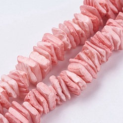 Pink Natural Sea Shell Beads Strands, Dyed, Square Heishi Beads, Pink, 1~3.5x4.5~10x4.5~10mm, Hole: 0.5mm, 16.1 inch~16.9 inch