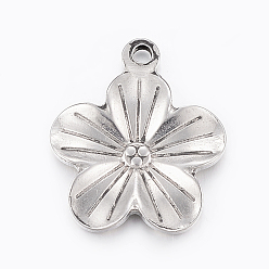 Stainless Steel Color 304 Stainless Steel Pendants, Flower, Stainless Steel Color, 23x20x2mm, Hole: 2mm