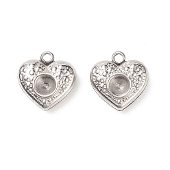 Stainless Steel Color 304 Stainless Steel Heart Charms Rhinestone Settings, Stainless Steel Color, 13x12x4mm, Hole: 1.5mm, Fit for 4mm Rhinestone