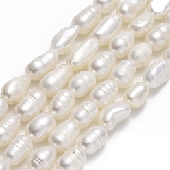 Linen Natural Cultured Freshwater Pearl Beads Strands, Rice, Linen, 7~10x5~6mm, Hole: 0.7mm, about 45~47pcs/strand, 13.39''(34cm)