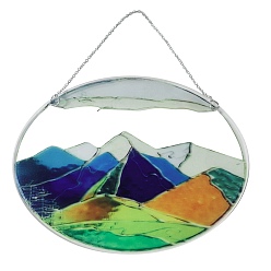 Colorful Acrylic Pendant Decorations, Window Hanging Suncatcher, Flat Round with Mountain Pattern, Colorful, 150x2mm