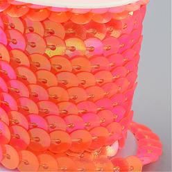 Orange Foncé Perles de paillette en plastique écologiques, perles de paillettes, Accessoires d'ornement, couleur ab , plat rond, orange foncé, 6 mm, environ 5 m/rouleau