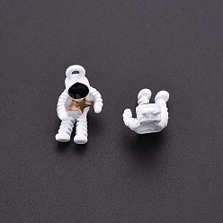 Blanc Cuisson pendentifs en alliage peint, l'astronaute plie les jambes autour d'une étoile, blanc, 19x9x4mm, Trou: 1.8mm