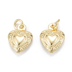 Real 18K Gold Plated Brass Charms, Long-Lasting Plated, with Jump Ring, Heart, Real 18K Gold Plated, 12x9x3mm, Jump Ring: 4x1mm, 2.5mm Inner Diameter