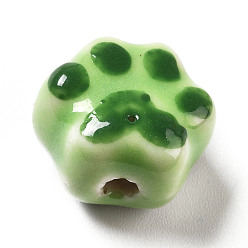 Citron Vert Perles de porcelaine imprimés faits à la main, empreintes de pattes, lime, 13.5x15x9.5mm, Trou: 1.8mm