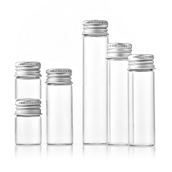 Clair Bouteilles en verre perlent conteneurs, Tubes de stockage de perles à vis avec capuchon en aluminium plaqué argent, colonne, clair, 2.2x12 cm