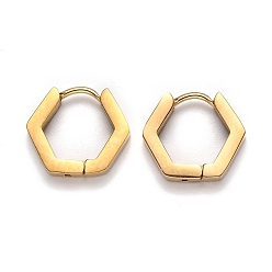Doré  304 boucles d'oreilles hexagonales en acier inoxydable huggie hoop, or, 12.5x14.5x3mm, pin: 1 mm