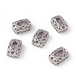 Lilac Eco-friendly Brass Micro Pave Cubic Zirconia Multi-strand Links, Rack Plating, Cadmium Free & Lead Free, Rectangle, Platinum, Lilac, 12x8x5mm, Hole: 1.2mm