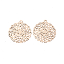 Light Gold Brass Filigree Pendants, Etched Metal Embellishments, Long-Lasting Plated, Flower of Life, Light Gold, 25x22.5x0.3mm, Hole: 1.5mm