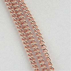 Розовое Золото Несварные цепочки из железа, бордюрные цепи, с катушкой, розовое золото , 3.3x2.1x0.6 мм, около 328.08 футов (100 м) / рулон