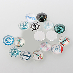 Mixed Color Helm &  Anchor Printed Glass Cabochons, Half Round/Dome, Mixed Color, 16x5mm