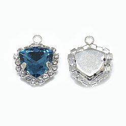 Capri Blue K9 Glass Rhinestone Pendants, with Platinum Tone Brass Findings, Triangle, Capri Blue, 19.5x16x7mm, Hole: 2mm