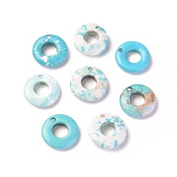 Turquoise Natural Howlite Charms, Dyed, Donut/Pi Disc, Turquoise, 6.6mm, 15~17x3~5mm, Hole: 1.8mm, Inner Diameter: 7mm