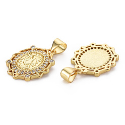 Real 16K Gold Plated Brass Micro Pave Cubic Zirconia Pendants, Nickel Free, Oval, Real 16K Gold Plated, 20x15x2.5mm, Hole: 3x5mm