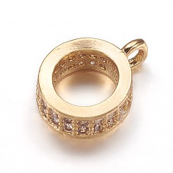 Oro Fianzas de tubo de zirconia cúbica micro pavé de latón, fianzas de bucle, Claro, abalorios de fianza, anillo, dorado, 10x7.5x3 mm, agujero: 1 mm, 5 mm de diámetro interior