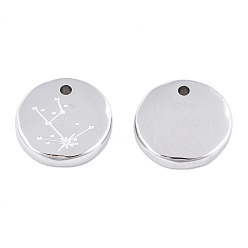 Taurus 316 Surgical Stainless Steel Charms, Flat Round with Constellation, Stainless Steel Color, Taurus, 10x2mm, Hole: 1mm
