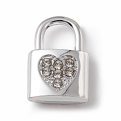 Platino Colgantes de diamantes de imitación de aleación de cristal, candado con amuleto de corazón, Platino, 15x9.5x3.5 mm, agujero: 5x5 mm