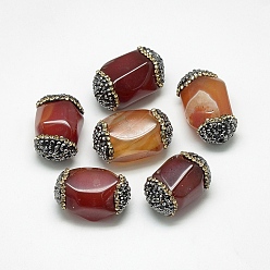 Carnelian Natural Carnelian Beads, with Rhinestone, Dyed, Faceted, Oval, 24~29x15~19x14~18mm, Hole: 1mm