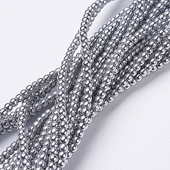 Silver Non-Magnetic Synthetic Hematite Beads Strands, Round, Silver, 2mm, Hole: 0.6mm, about 223pcs/strand, 15.7 inch