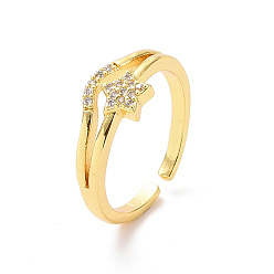 Золотой Открытое кольцо-манжета со звездой из прозрачного циркония, украшения из латуни для женщин, золотые, размер США 6 3/4 (17.1 мм)