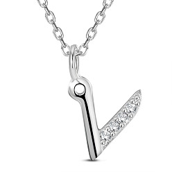 Letter V SHEGRACE Rhodium Plated 925 Sterling Silver Initial Pendant Necklaces, with Grade AAA Cubic Zirconia and Cable Chains, Platinum, Letter.V, 15.74 inch(40cm)