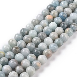 Aquamarine Natural Aquamarine Beads Strands, Round, Grade AB+, 10mm, Hole: 1mm, about 40pcs/strand, 15.79''(40.1cm)